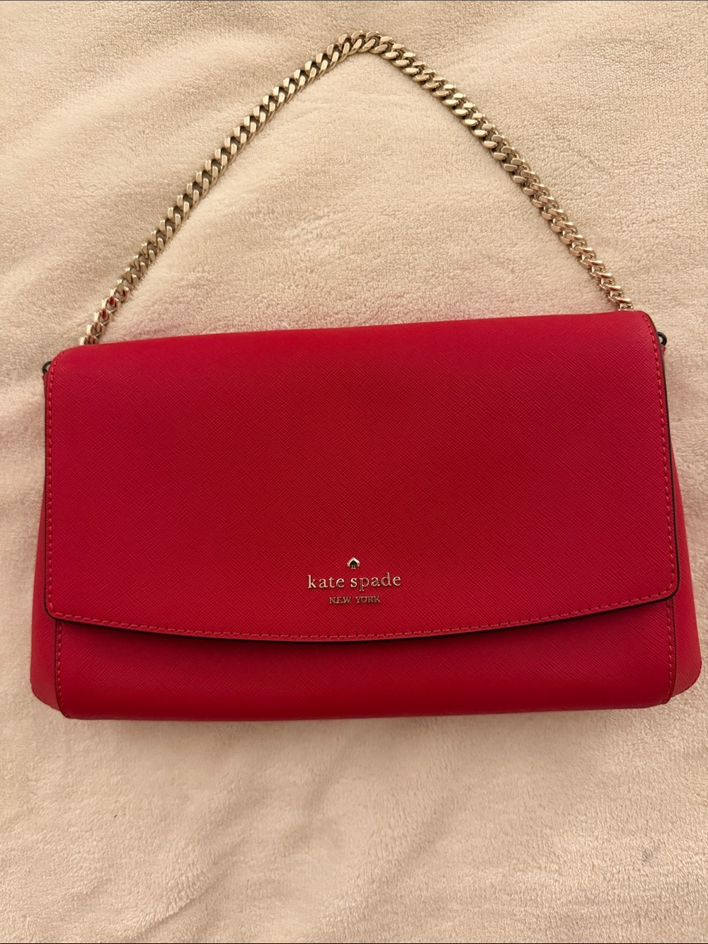 kate spade Red Leather Shoulder Bag with Gold Chain